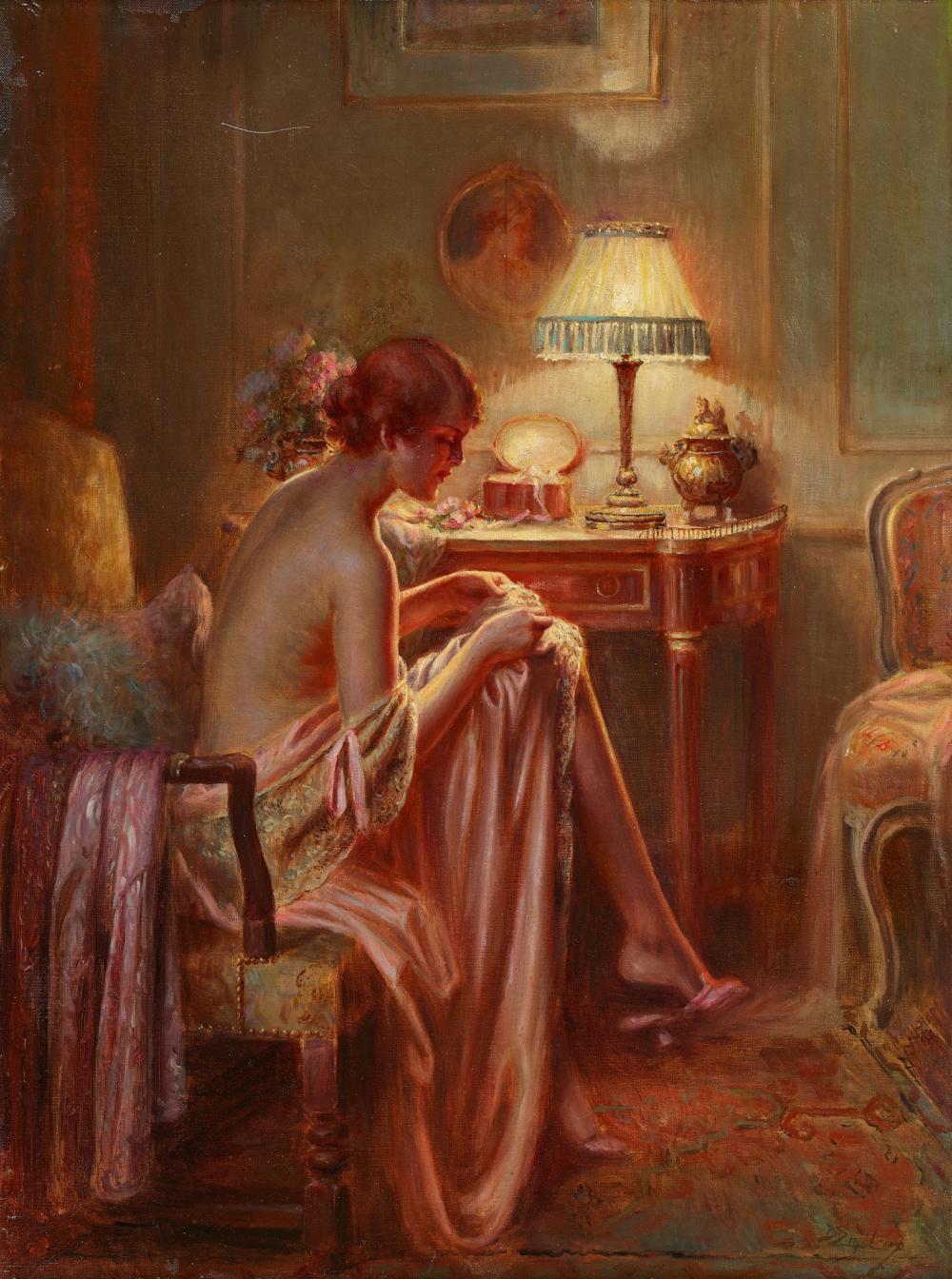 Giovane donna sotto la lampada